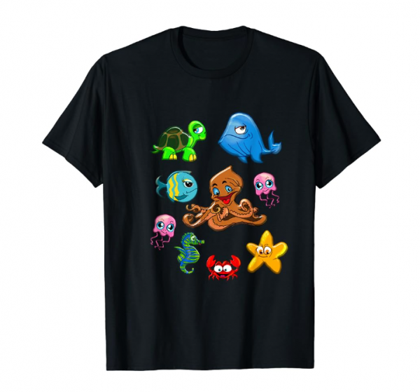 Baju bayi dengan gambar hewan laut seperti ikan atau kepiting